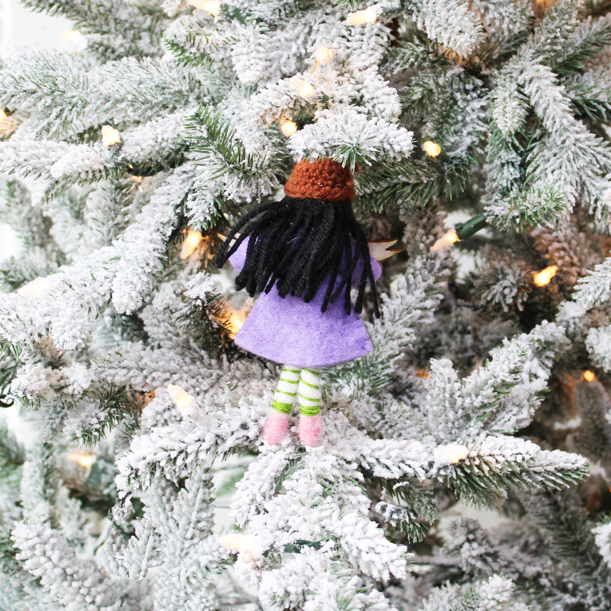 Girl Felted Wood Ornament Personalized