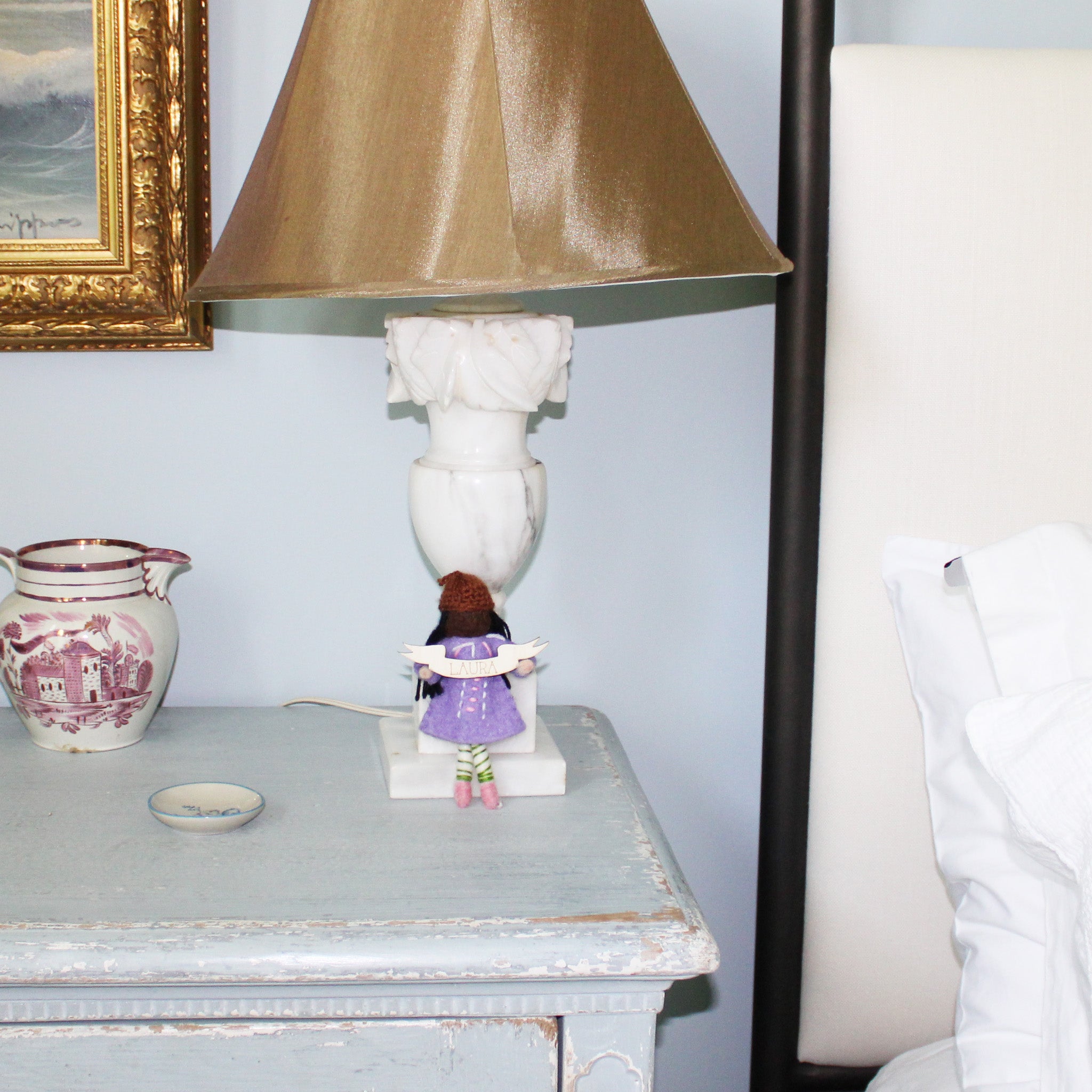 Girl Felted Wood Ornament Personalized