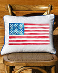 Watercolor American Flag Rectangular Pillow with Medium Blue Piping