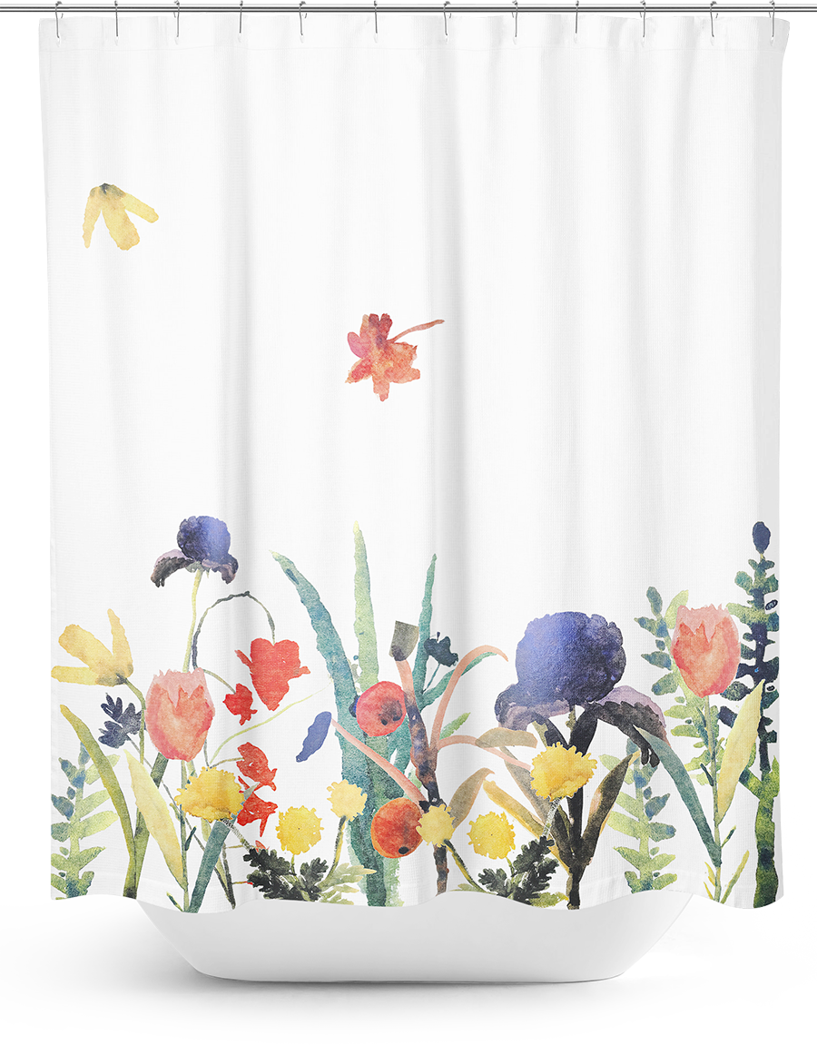 Ralph Moberly Floral Watercolor Painting | Shower Curtain | Cotton 72" x 72"