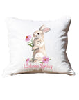 Bunny Pink Coneflowers White Square Pillow with Piping