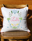 Monogram Crest Girl White Square Pillow with Piping