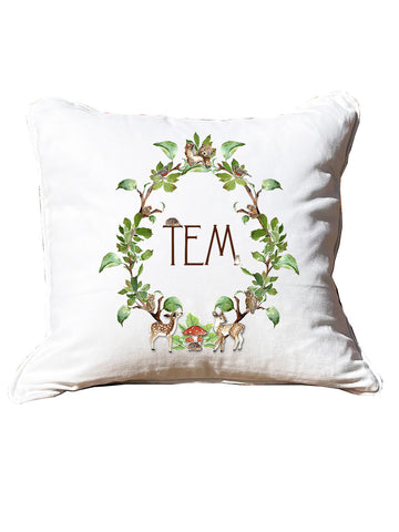 Monogram Crest Boy White Square Pillow with Piping