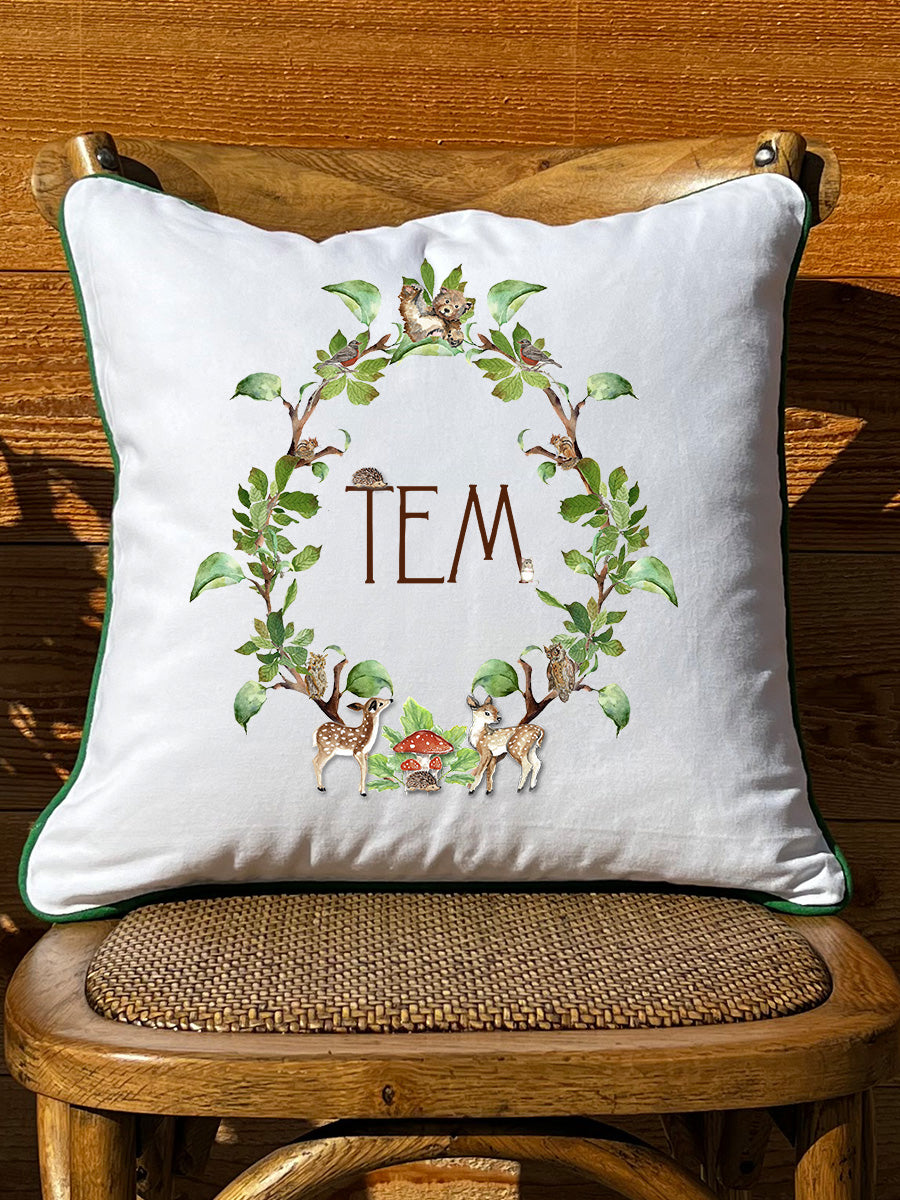 Monogram Crest Boy White Square Pillow with Piping