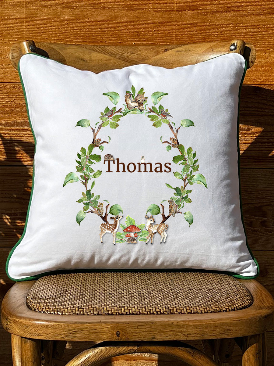Personalized Name Crest Boy White Square Pillow with Piping