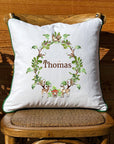Personalized Name Crest Boy White Square Pillow with Piping