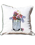 Mason Jar with Flowers and Bee White Square Pillow with Piping
