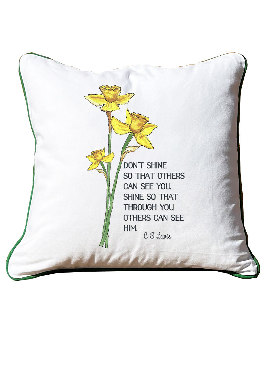 C S Lewis Shine Quote White Square Pillow with Piping