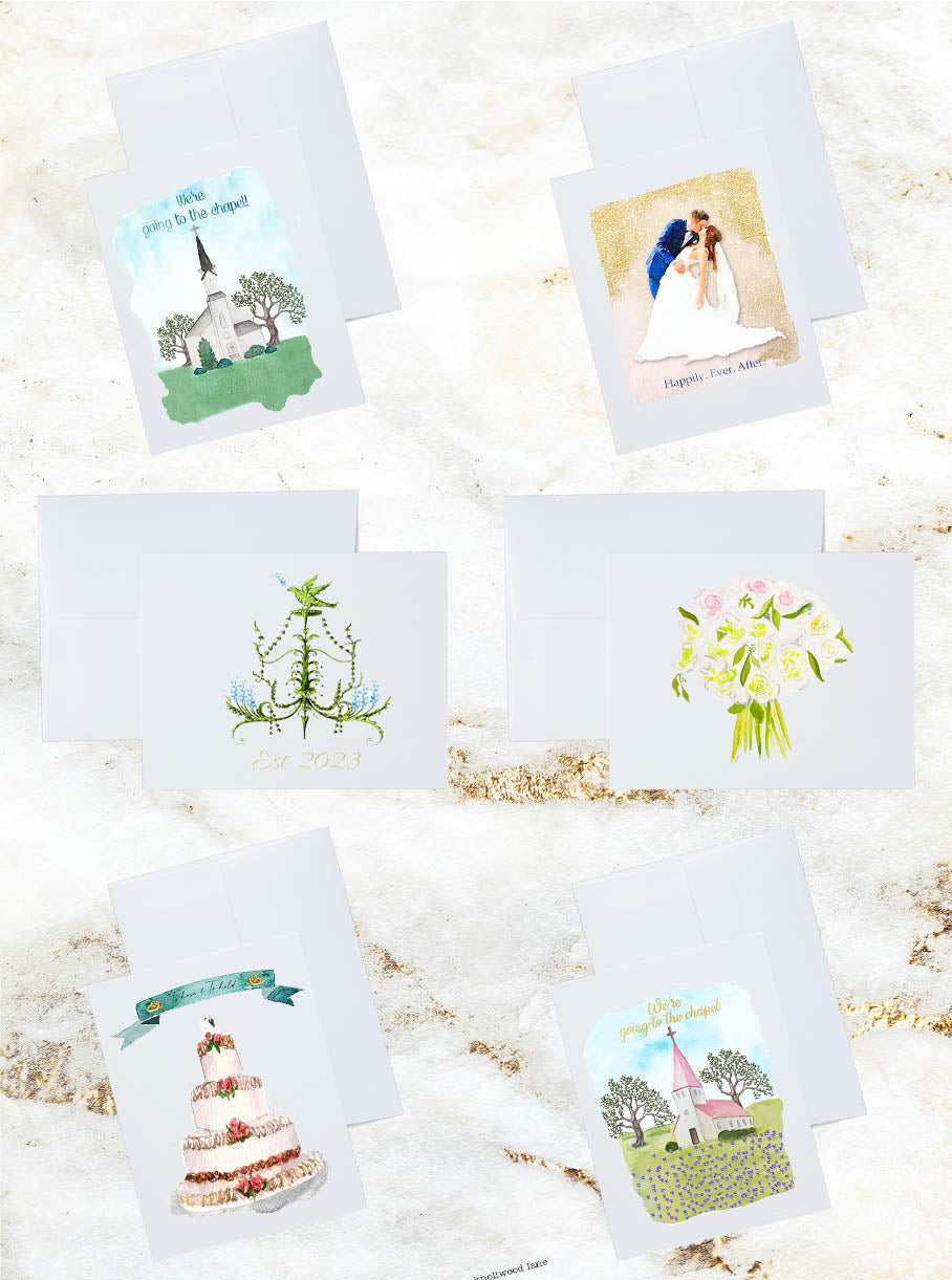 Watercolor Wedding Stationery and Notecard Set  (going to the chapel)