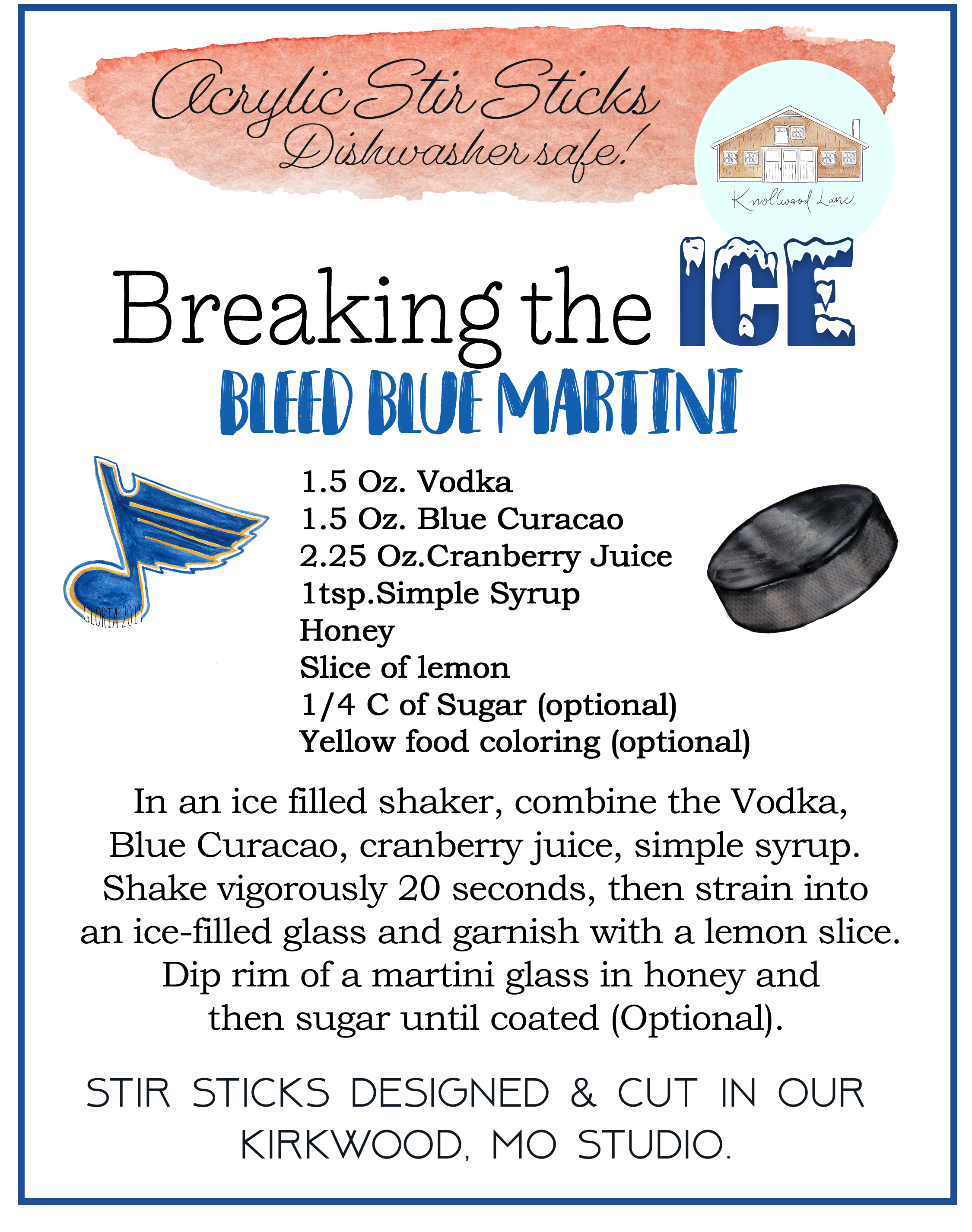 Bleed Blue Martini Acrylic Stir Sticks