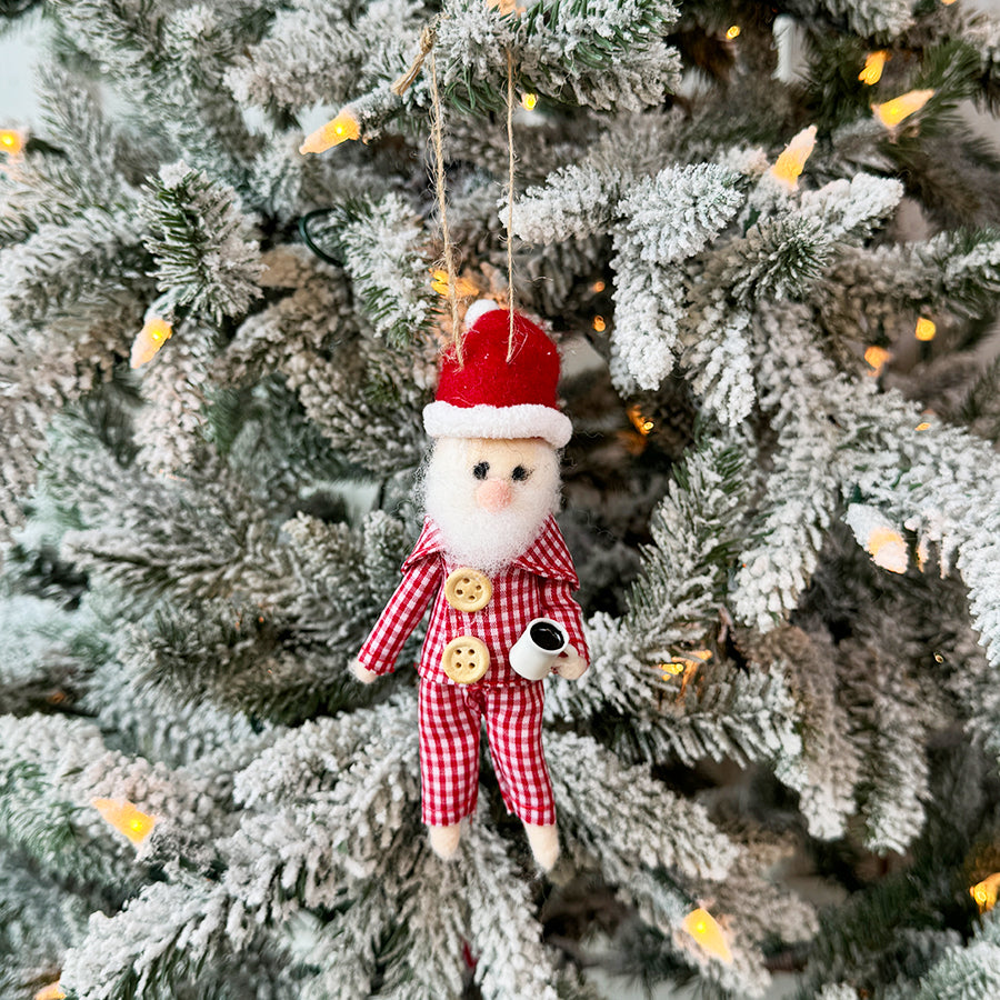 Santa Claus in Red Gingham Pajamas Ornament