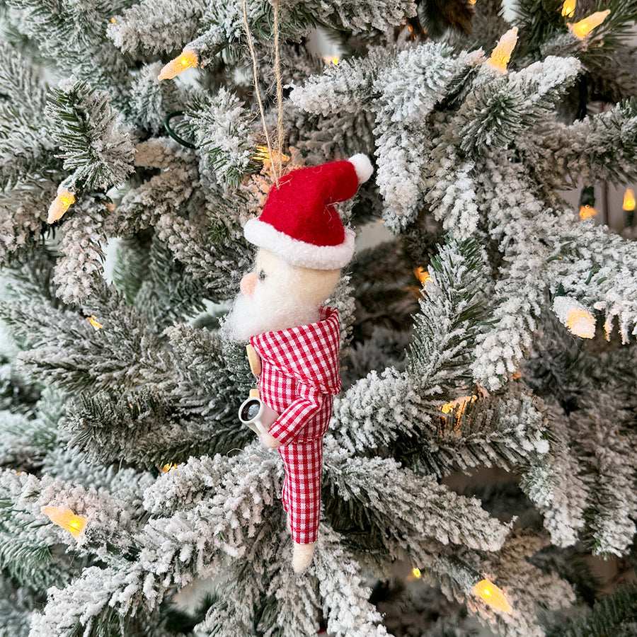 Santa Claus in Red Gingham Pajamas Ornament