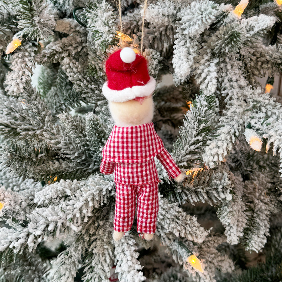 Santa Claus in Red Gingham Pajamas Ornament