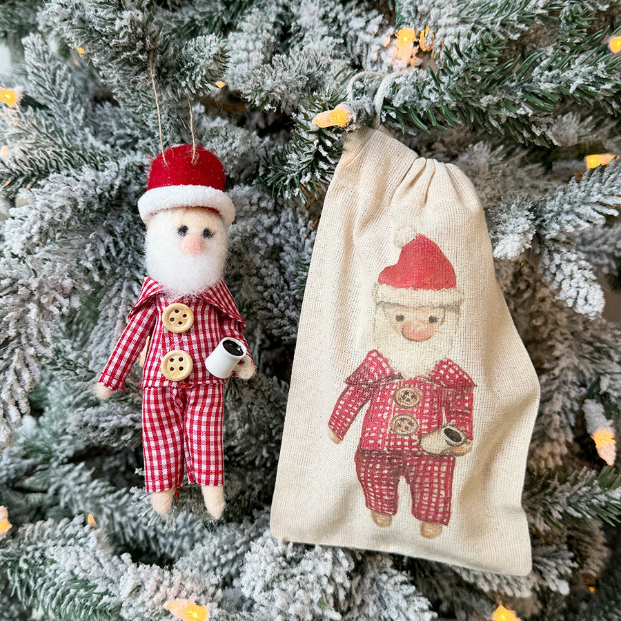 Santa Claus in Red Gingham Pajamas Ornament