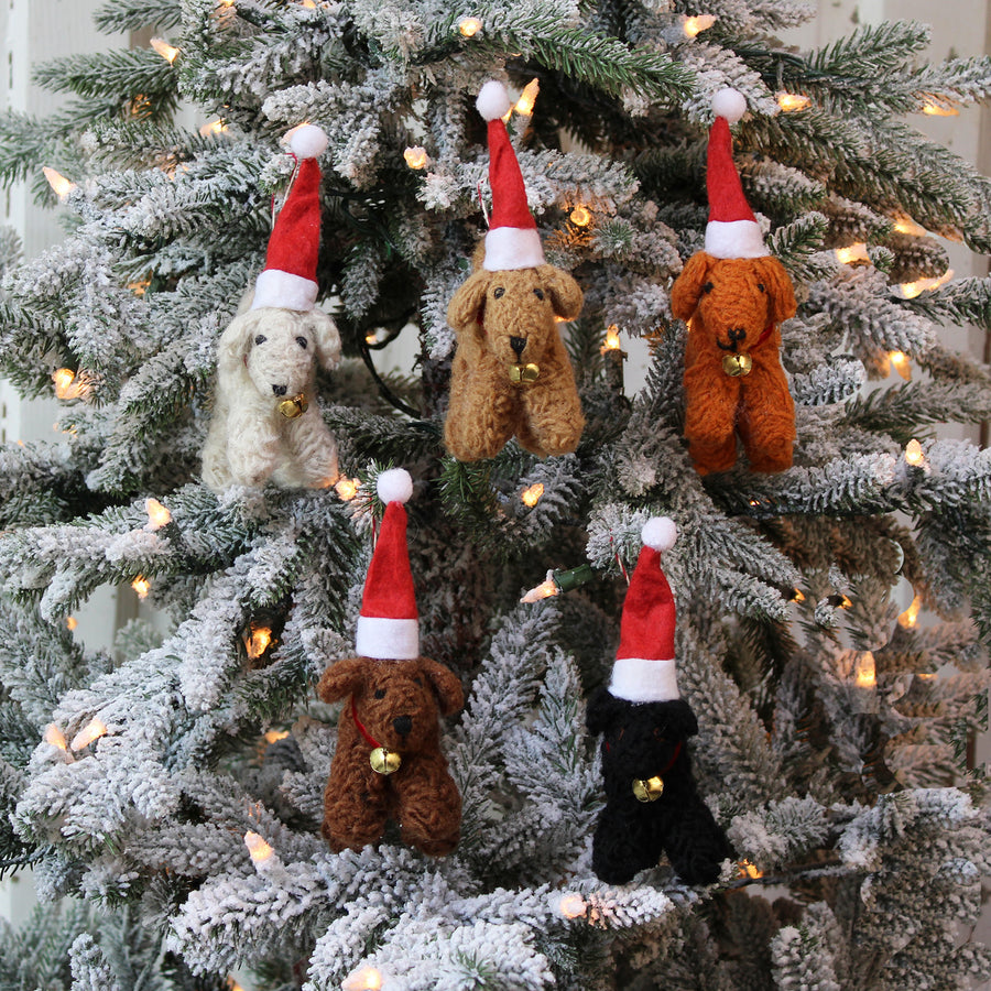 Santa Curly Doodle Dog Ornament (LIMITED QUANTITIES)