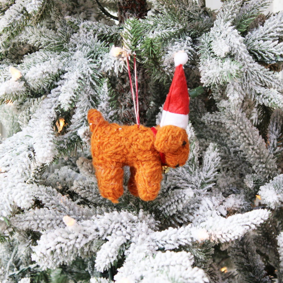Santa Curly Doodle Dog Ornament (LIMITED QUANTITIES)