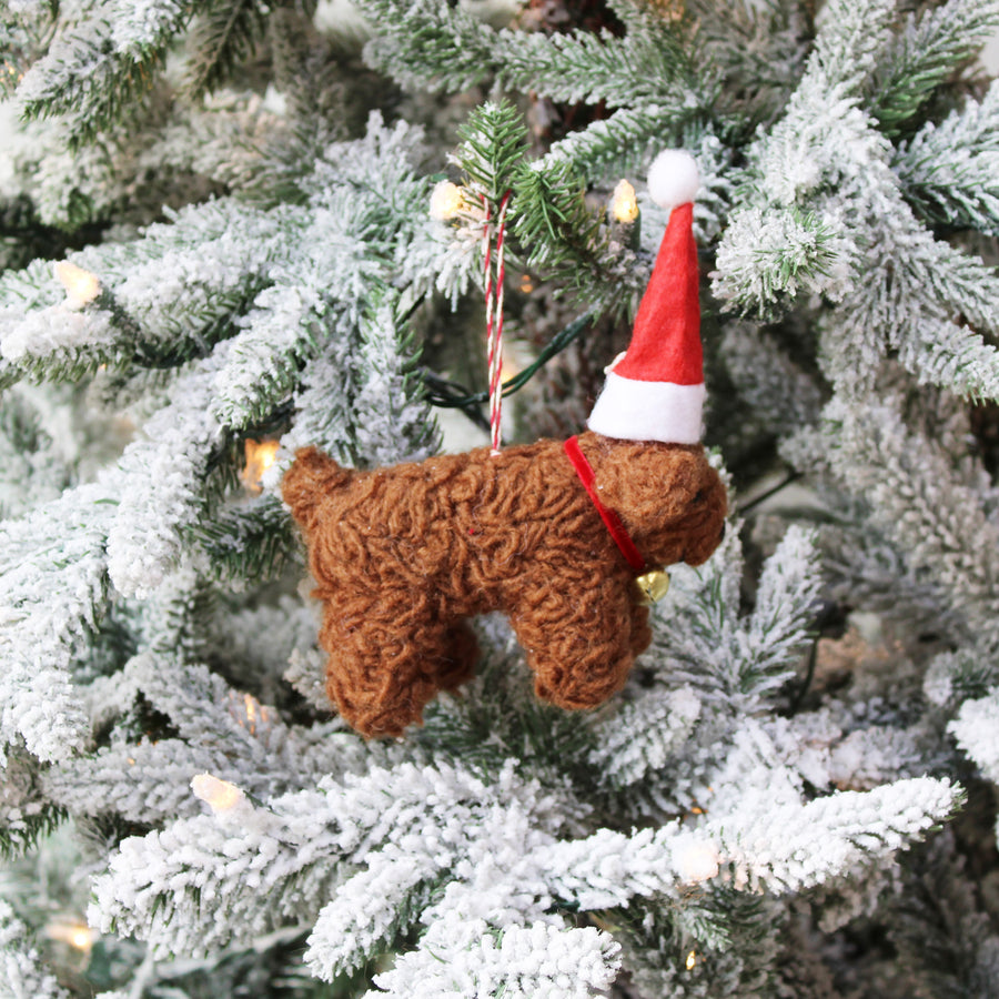 Santa Curly Doodle Dog Ornament (LIMITED QUANTITIES)