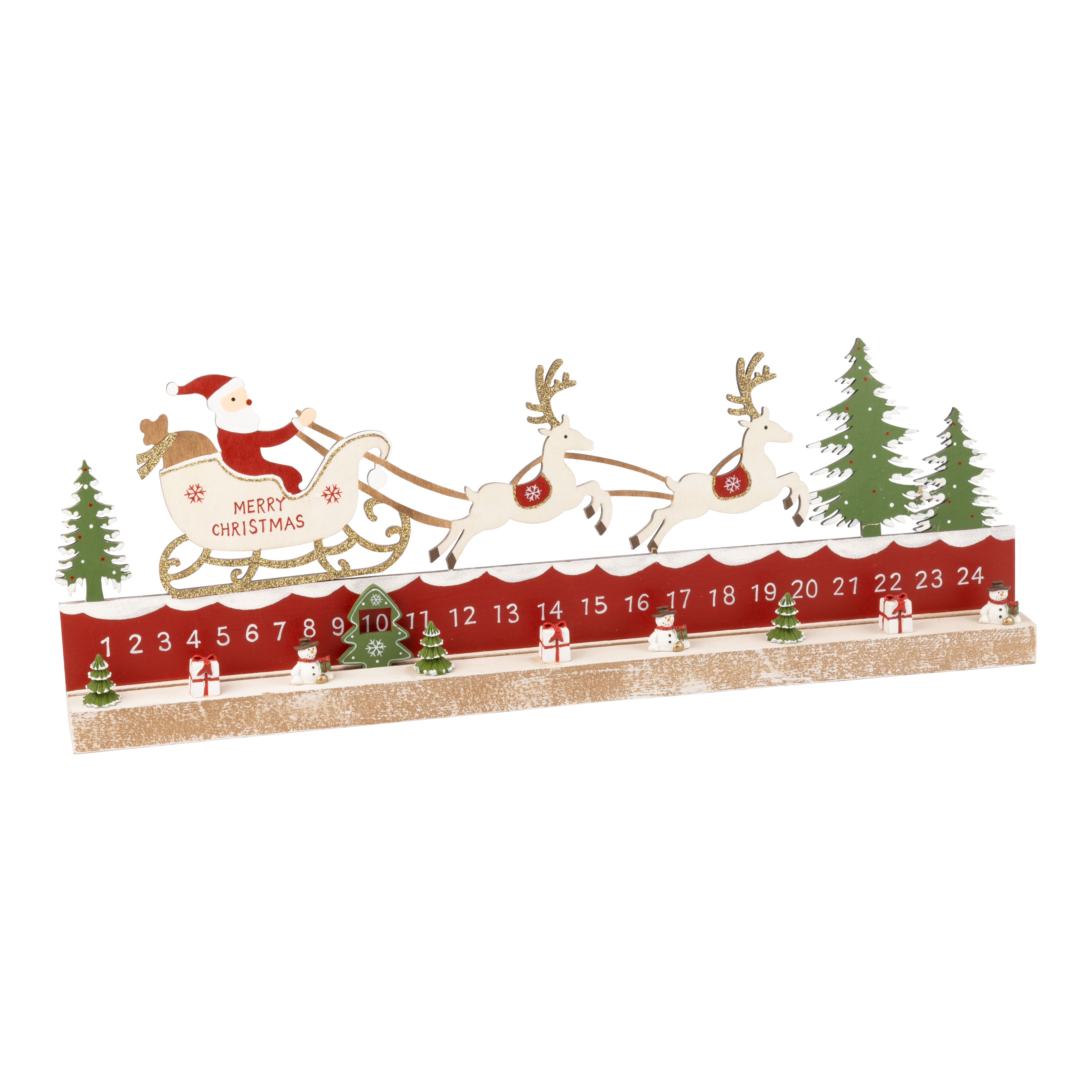 Wooden Sant's Sleigh Countdown Advent Calendar with Moveable Tree