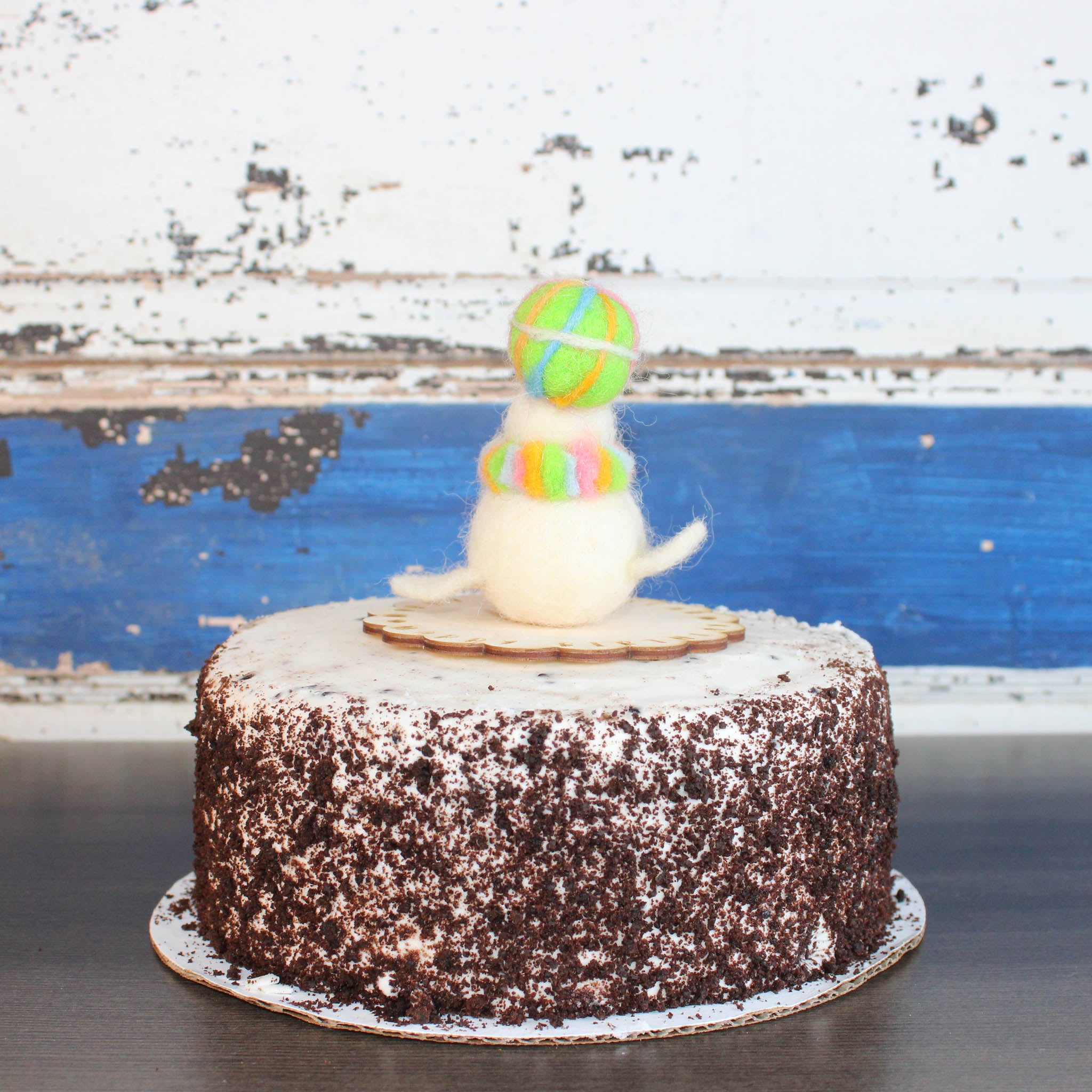 LIMITED QUANTITY Felted Wool Circus Seal Happy Birthday Cake Topper