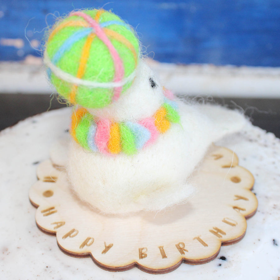 LIMITED QUANTITY Felted Wool Circus Seal Happy Birthday Cake Topper