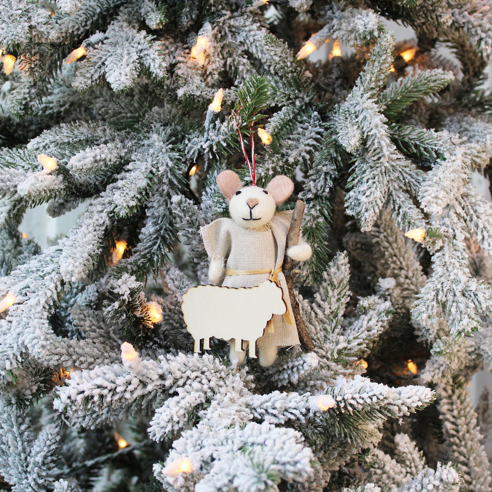 Shepherd Mouse and Sheep Ornament