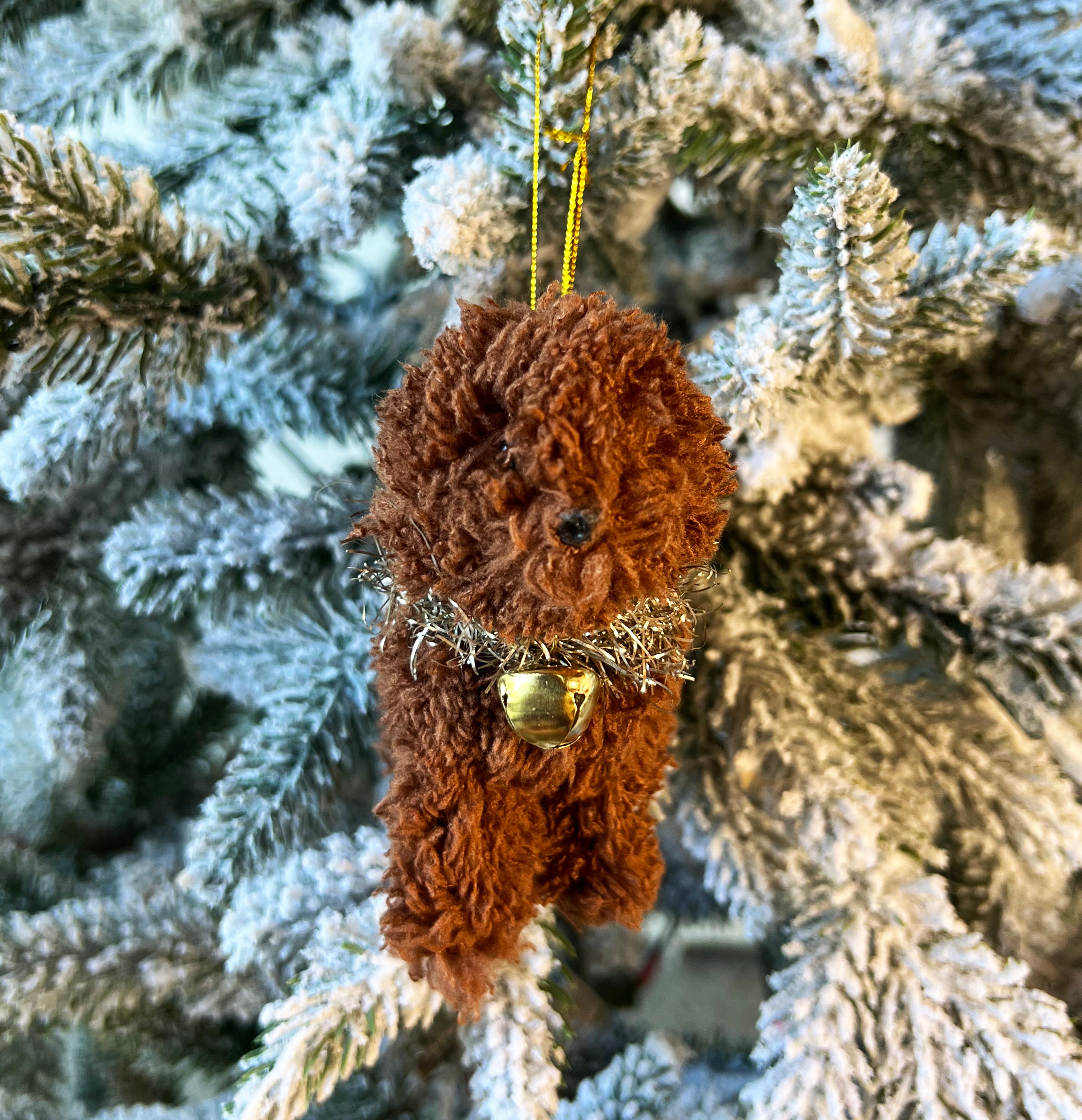 Tinsel Collar and Bell Doodle Dog Ornament