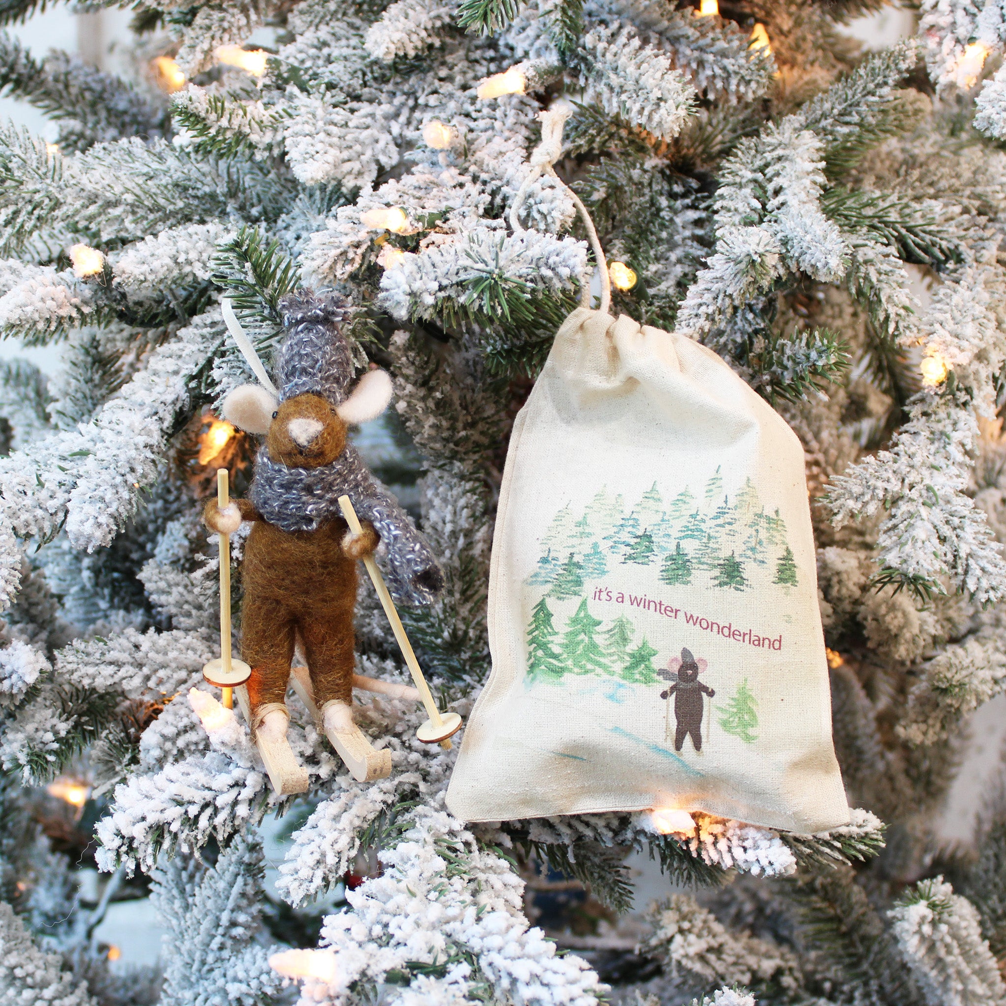 Skiing Mouse Ornament