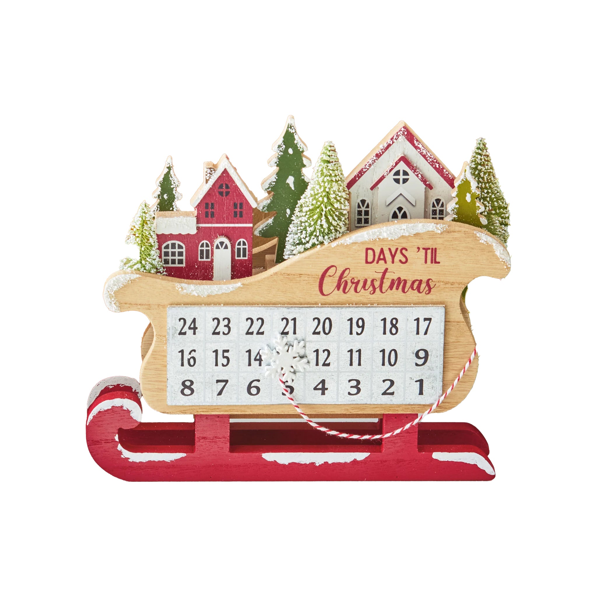 Christmas Sleigh  Countdown Sign Magnetic Snowflake Advent Decor