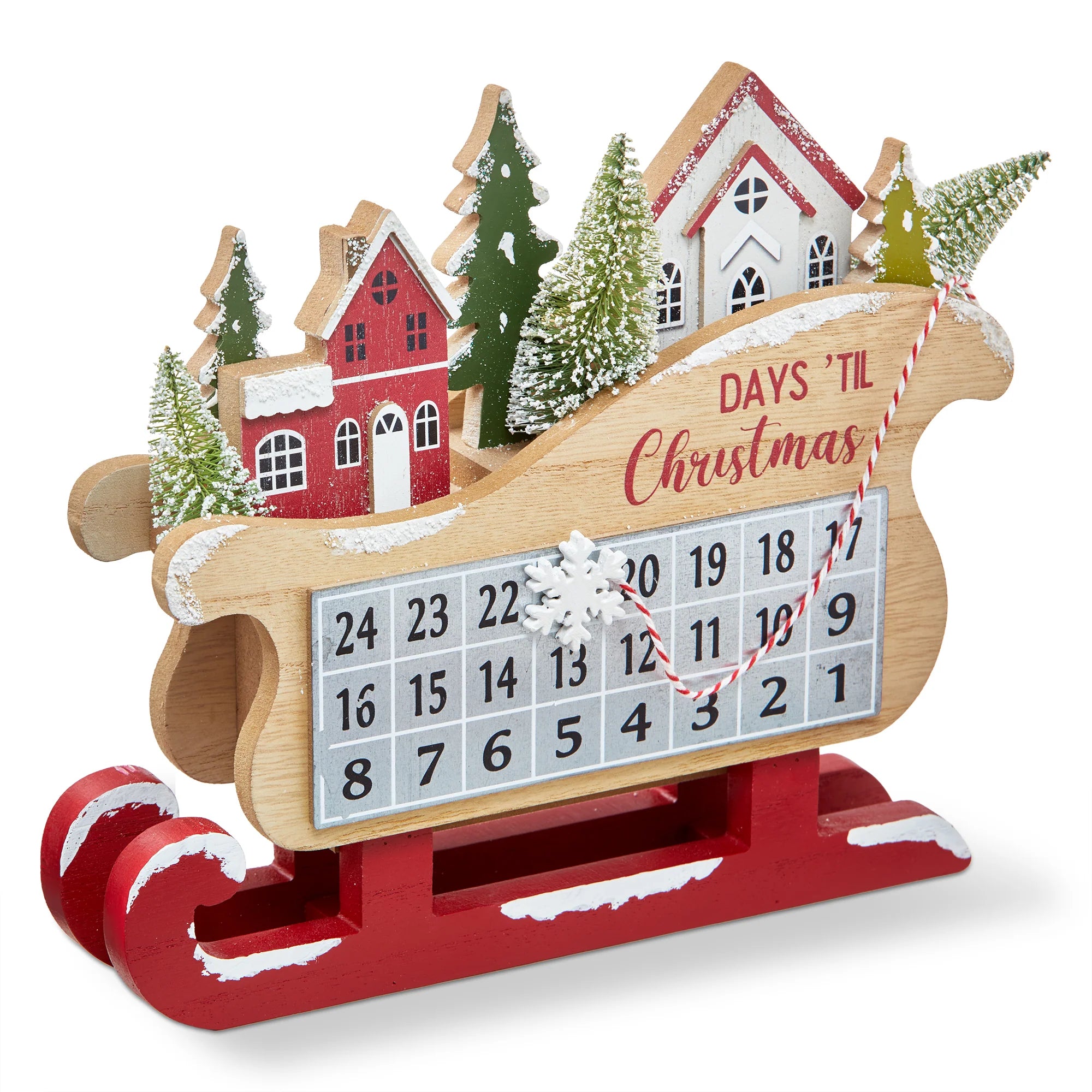 Christmas Sleigh  Countdown Sign Magnetic Snowflake Advent Decor