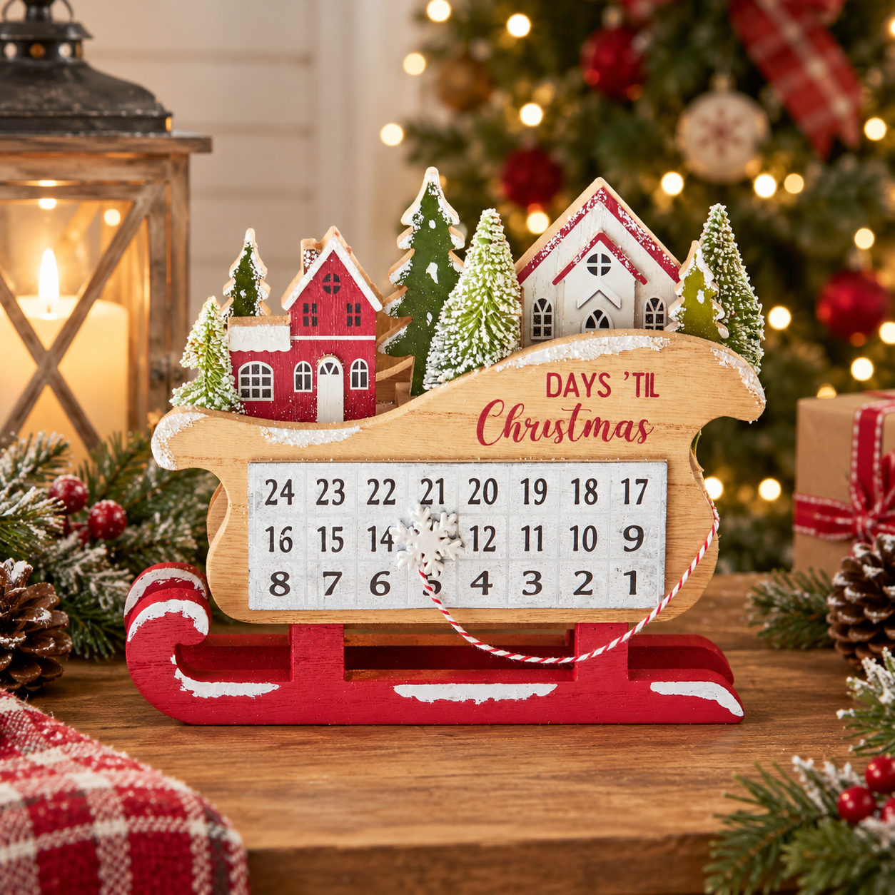 Christmas Sleigh  Countdown Sign Magnetic Snowflake Advent Decor