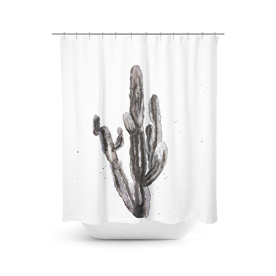 Tall Black Cacti Watercolor  Shower Curtain