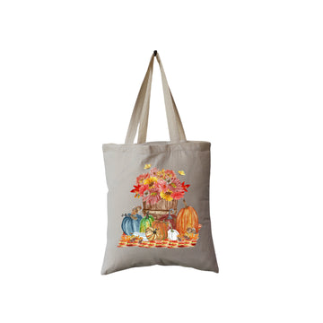 Pumpkins, Flowers and Chipmunks Tote Bag