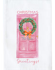 Christmas Greetings Pink Door Kitchen Towel