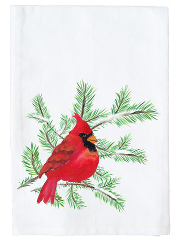 Christmas Cardinal On Snowy Branch Kitchen Towel