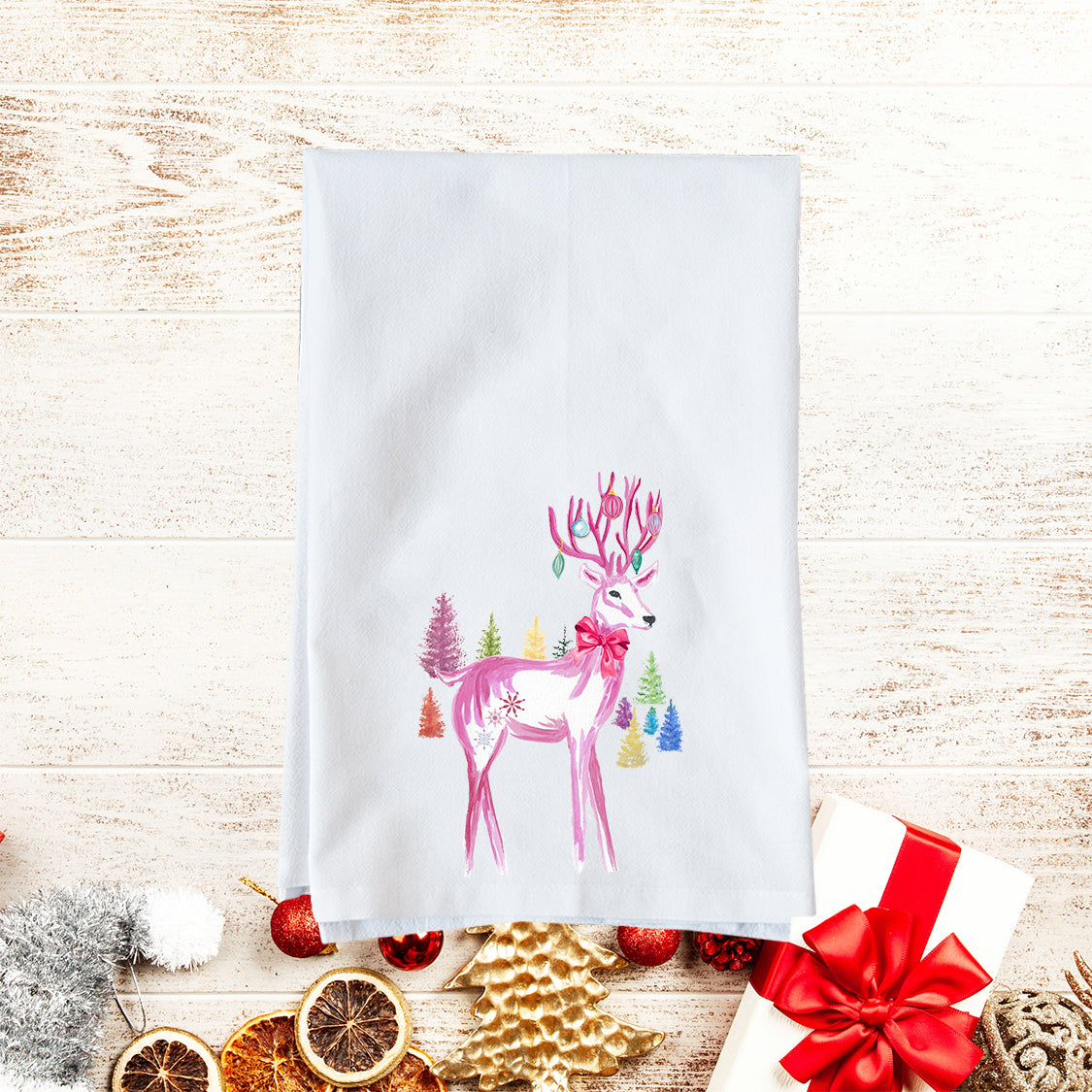 Deer With Ornaments Kitchen Towel