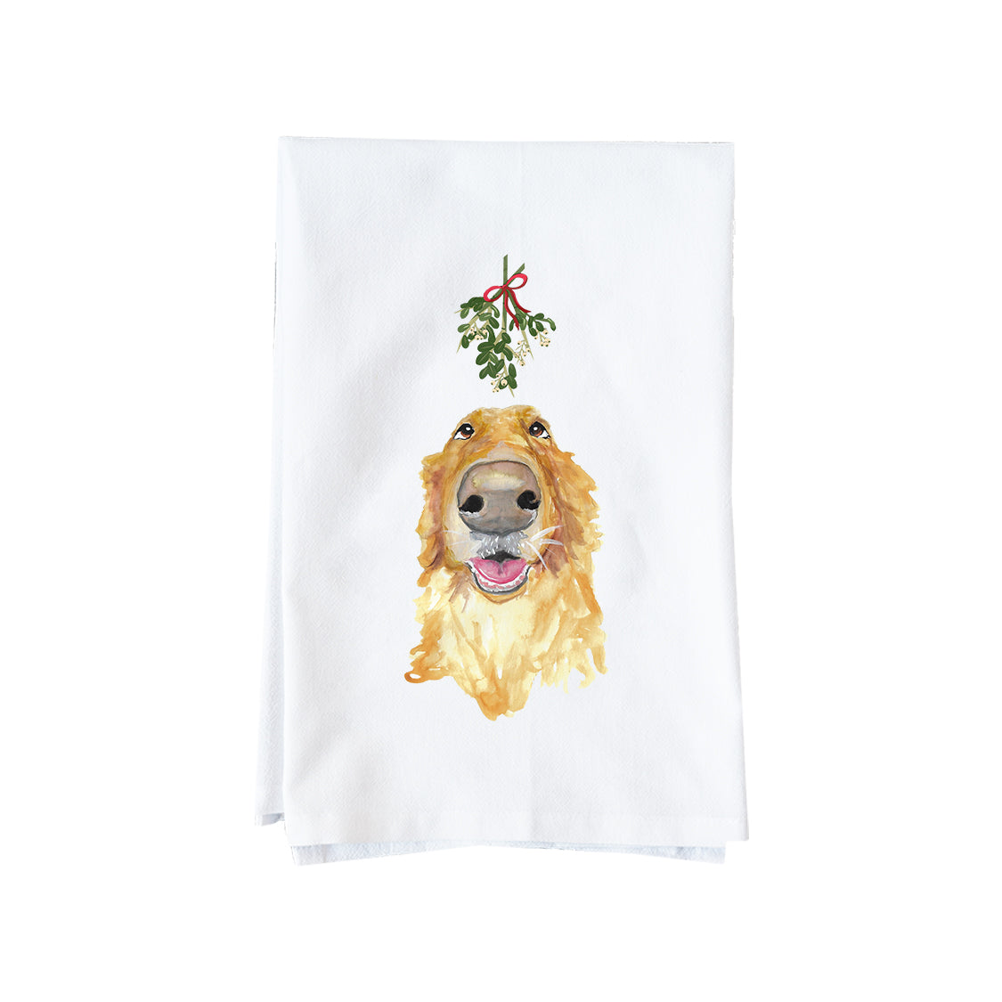 Golden Under Mistletoe Kitchen Towel