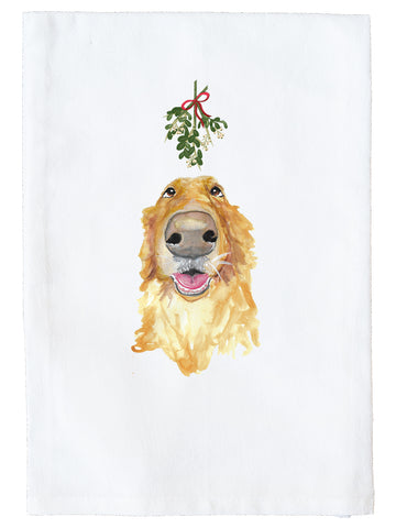 Golden Under Mistletoe Kitchen Towel