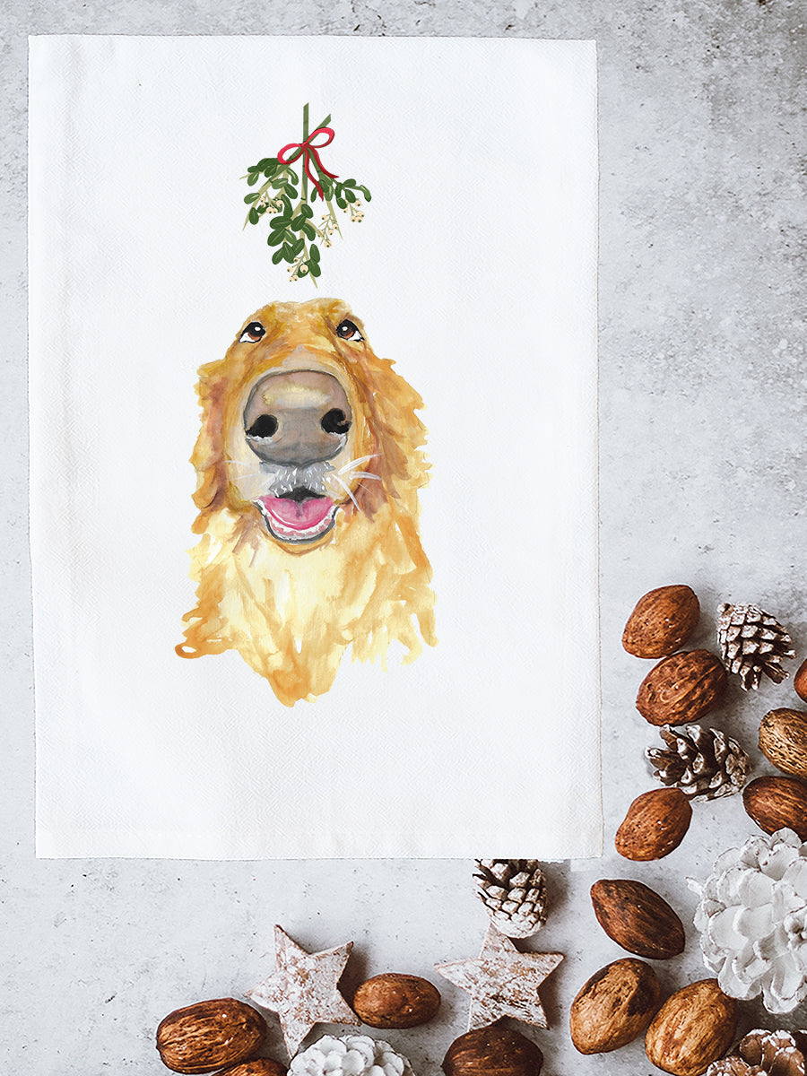 Golden Under Mistletoe Kitchen Towel