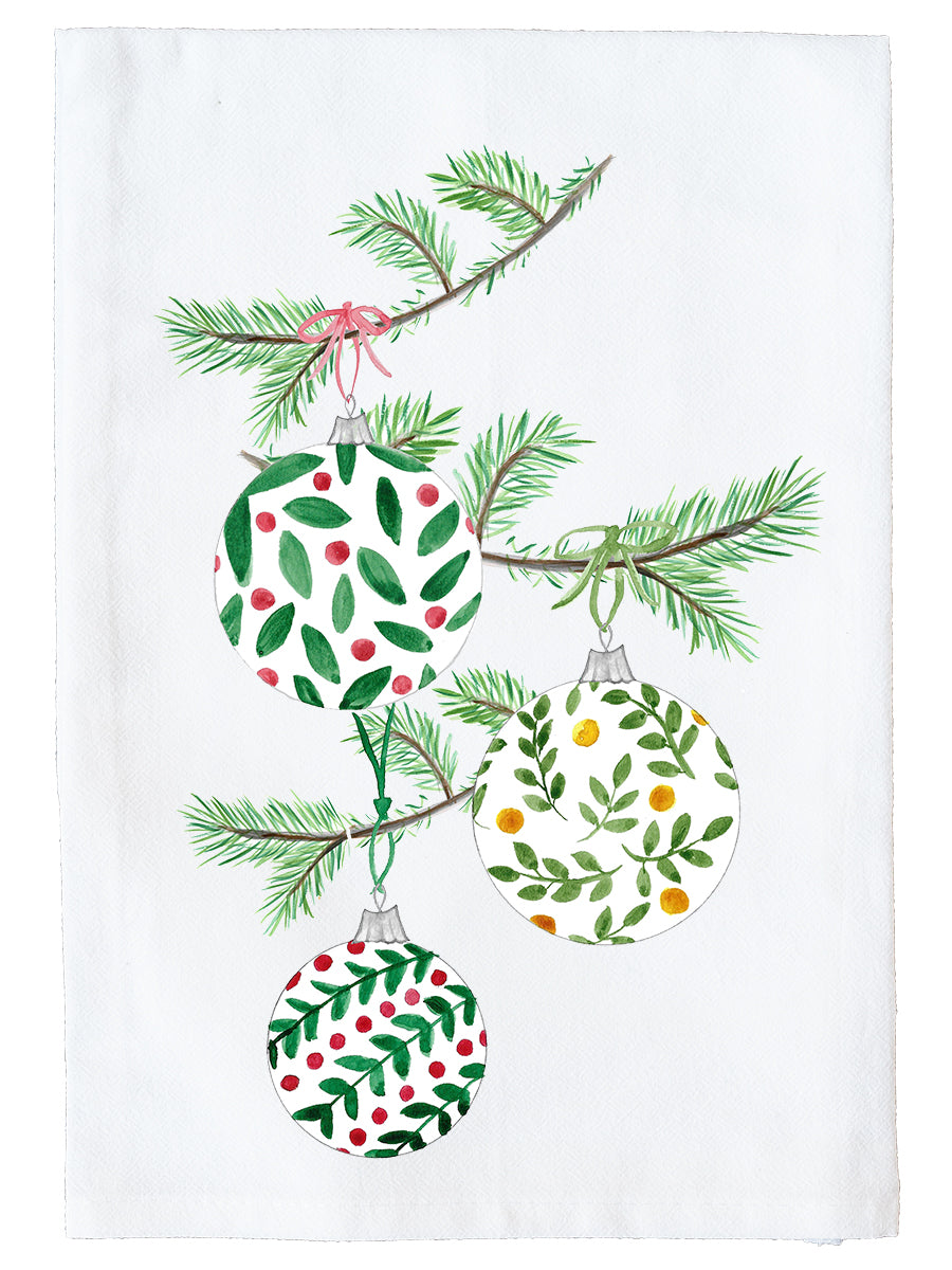 Ornaments On Pine Branches Kitchen Towel