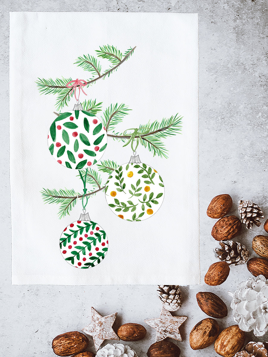 Ornaments On Pine Branches Kitchen Towel
