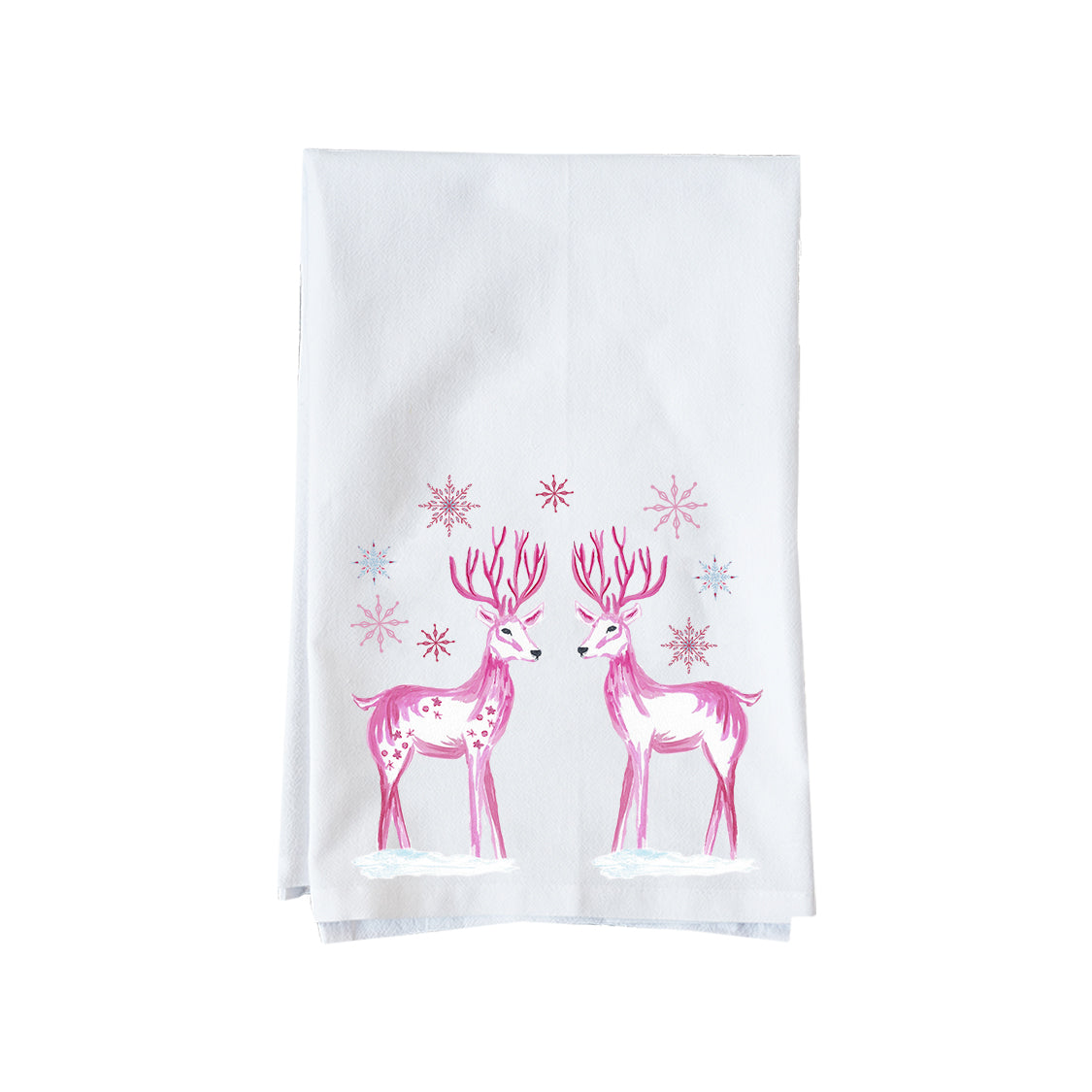 Pink Deer With Snowflakes Kitchen Towel