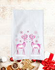 Pink Deer With Snowflakes Kitchen Towel