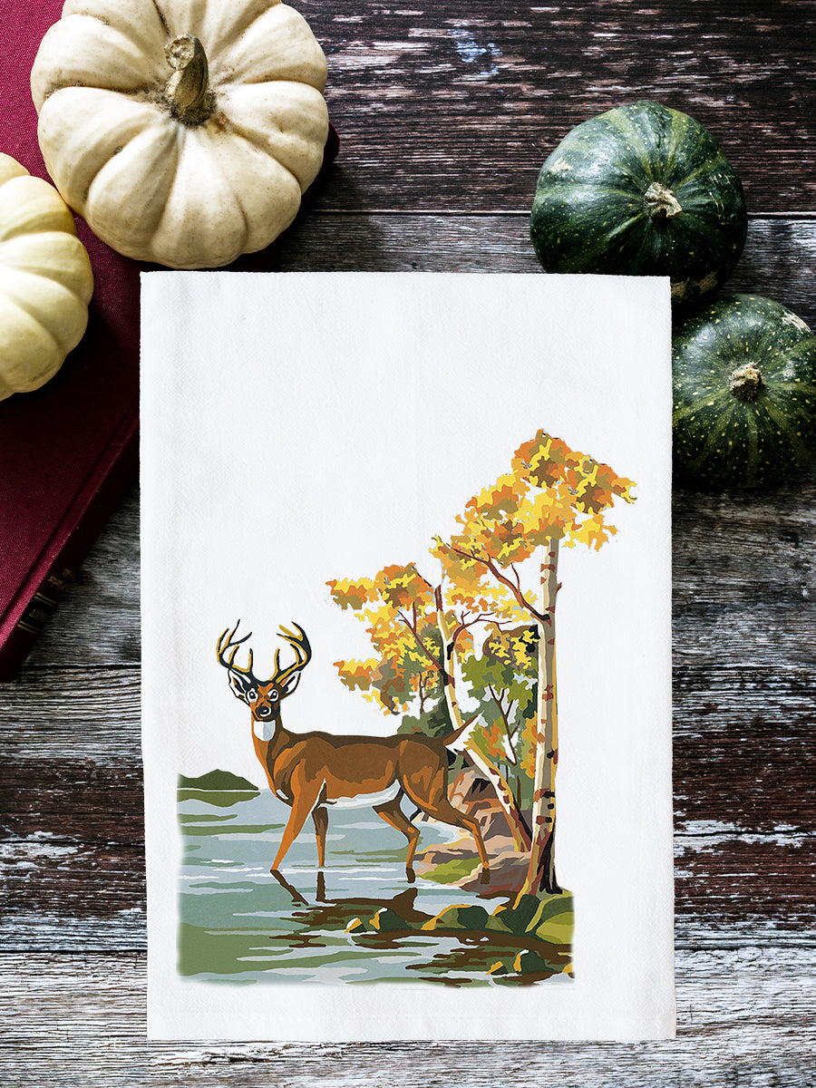 Paint By Number Buck and Birches Kitchen Towel