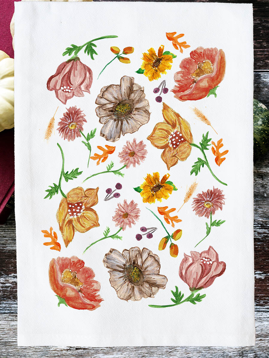 Fall Floral Collage Kitchen Towel