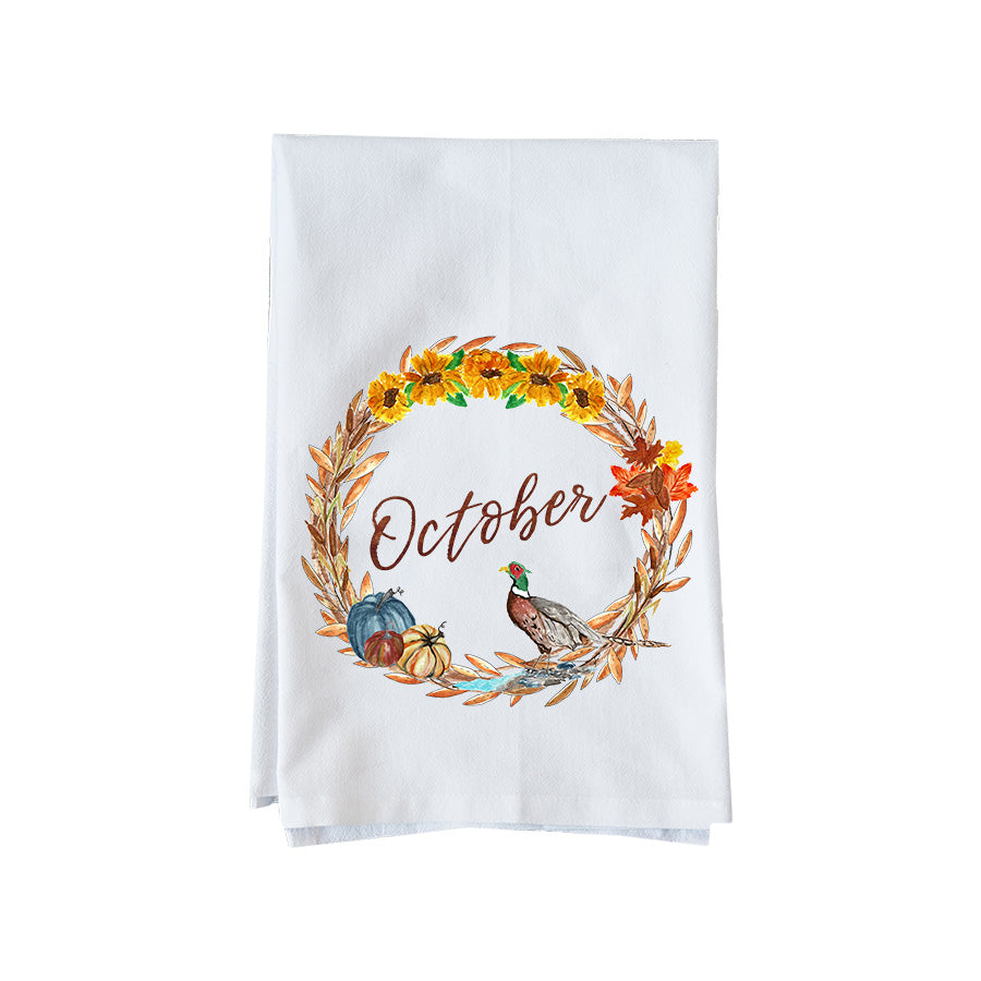 October Wreath with Options Kitchen Towel
