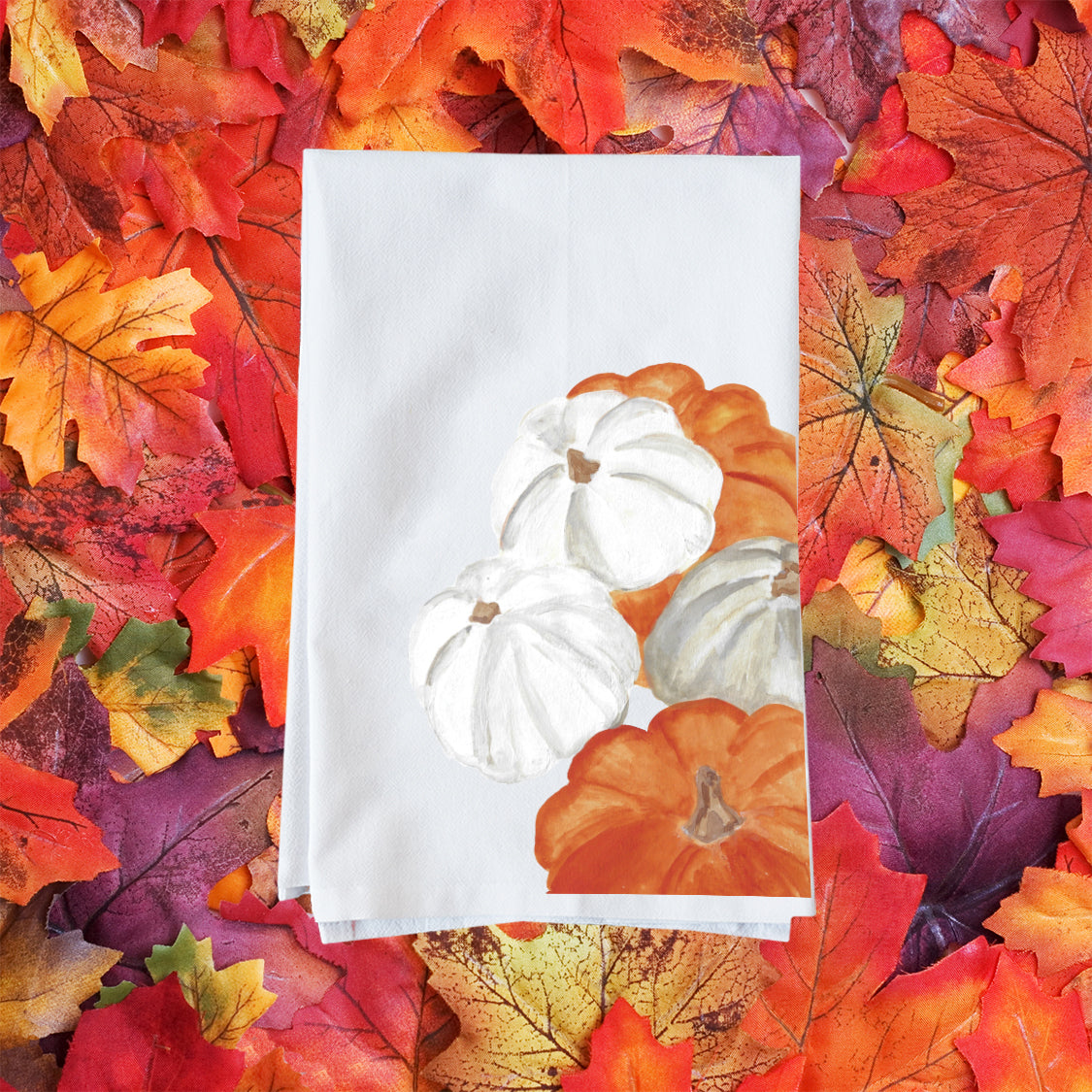 Orange and White Pumpkins Kitchen Towel