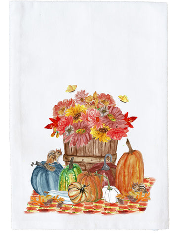 Heather Lee Chan Kitchen Towel Set of 4 Orange Fall Pumpkins Floral Cotton  18x28