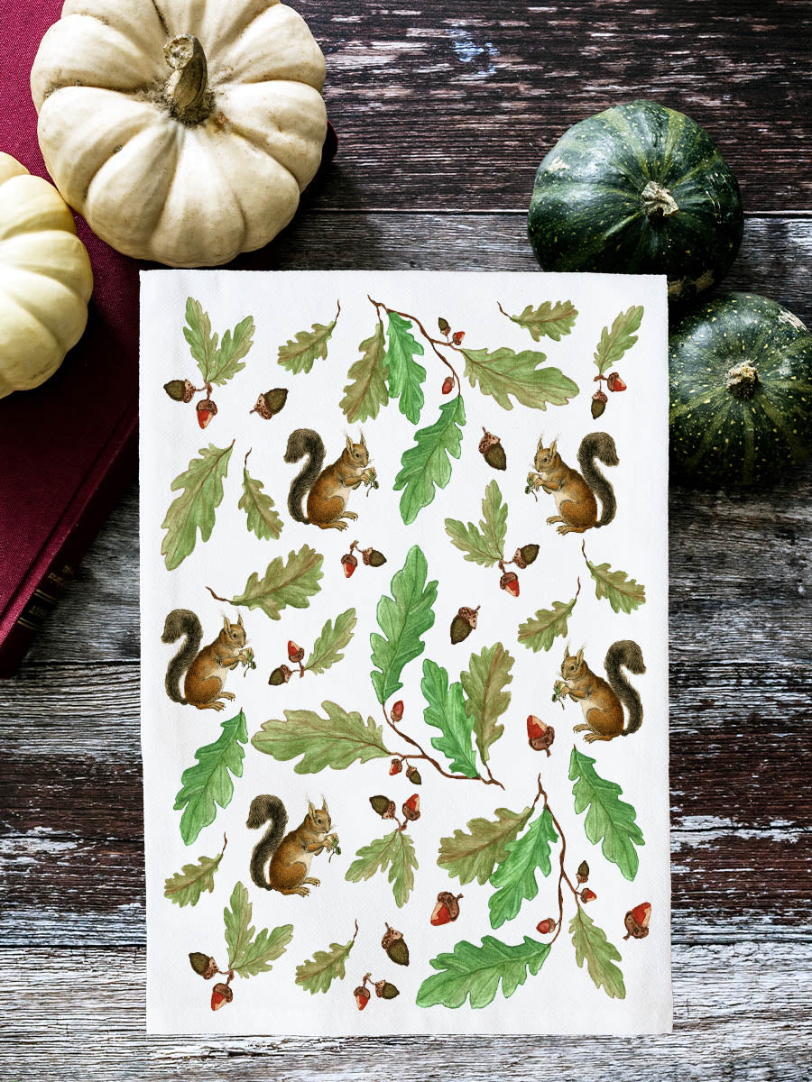 Squirrels and acorns Kitchen Towel