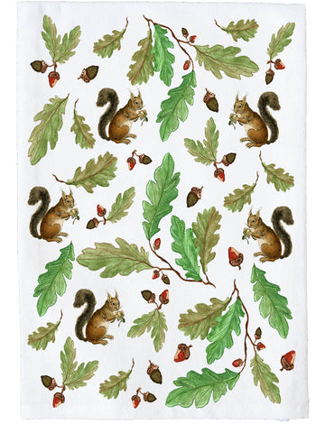 Squirrels and acorns Kitchen Towel