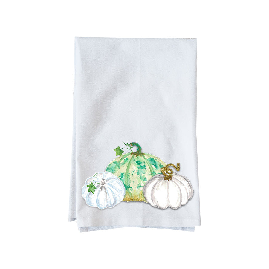 White and Green pumpkins Kitchen Towel
